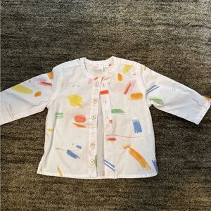 White Kids Button-Down Shirt with Colorful Paint Stroke Print